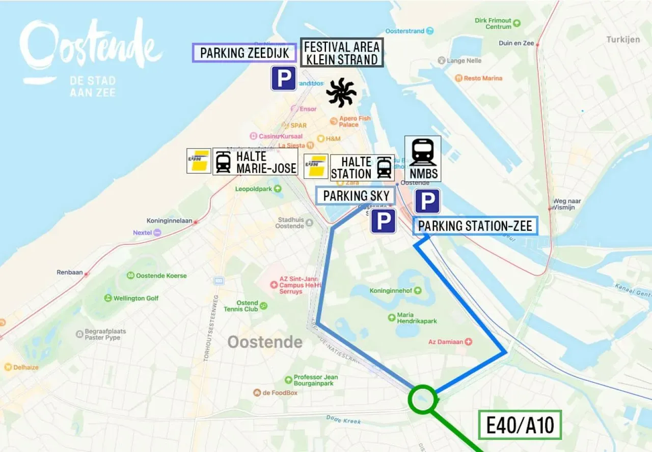 Plan des parkings pour l’Ostend Beach Festival